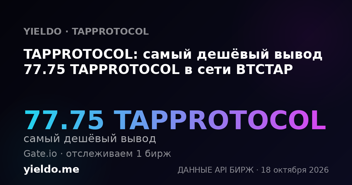 TAPPROTOCOL: самый дешёвый вывод 77.75 TAPPROTOCOL в сети BTCTAP