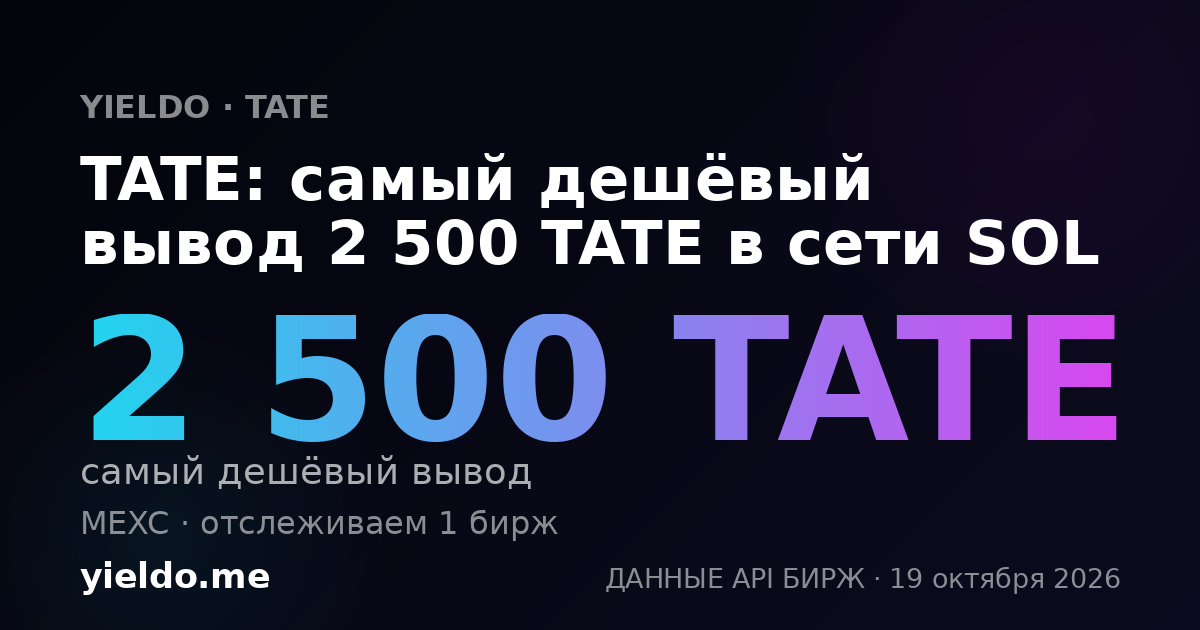 TATE: самый дешёвый вывод 2 500 TATE в сети SOL