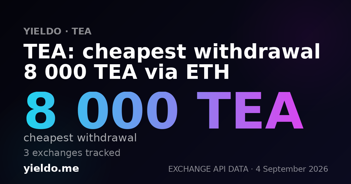 TEA: cheapest withdrawal 8 000 TEA via ETH