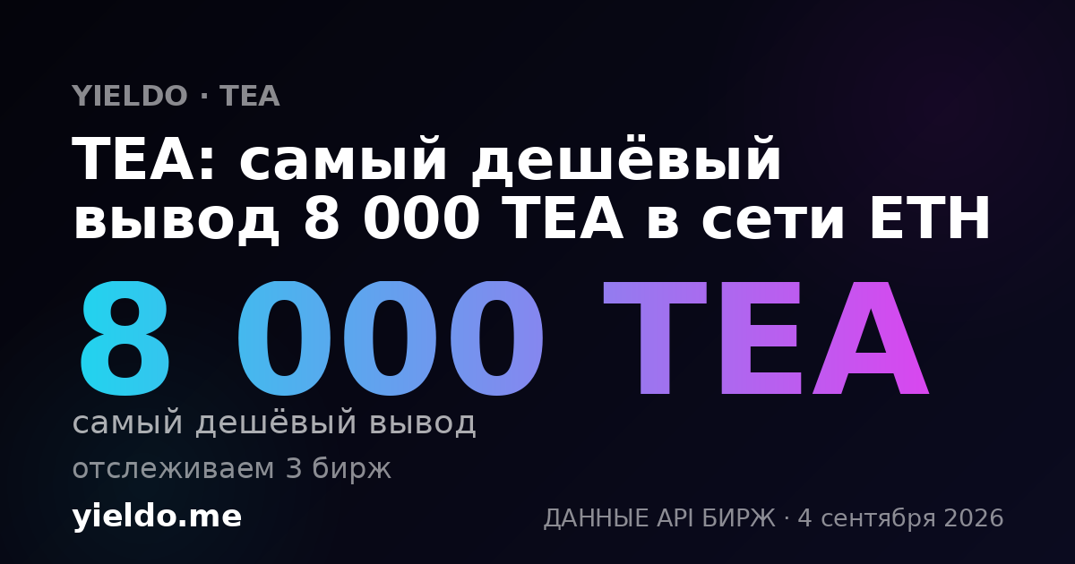 TEA: самый дешёвый вывод 8 000 TEA в сети ETH
