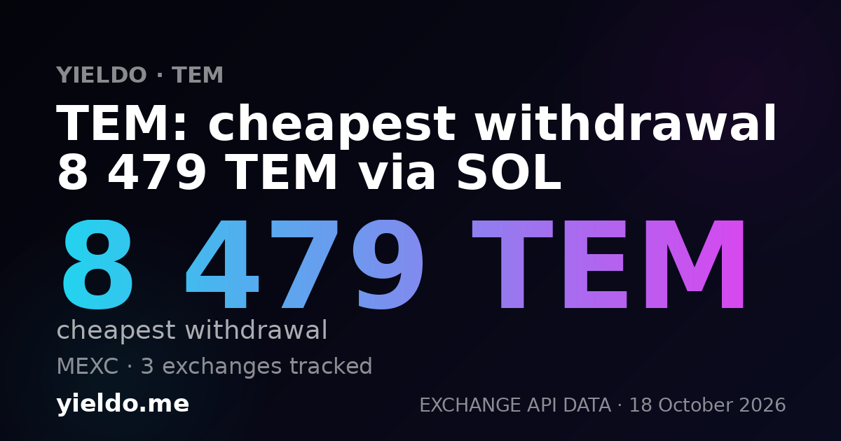 TEM: cheapest withdrawal 8 479 TEM via SOL