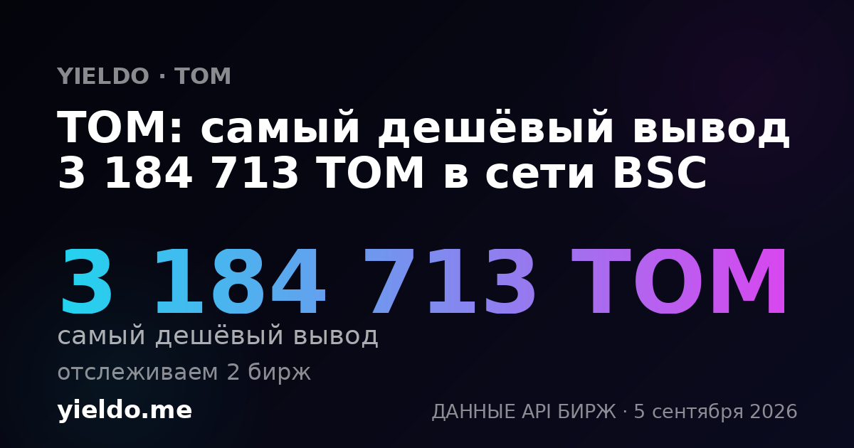 TOM: самый дешёвый вывод 3 184 713 TOM в сети BSC