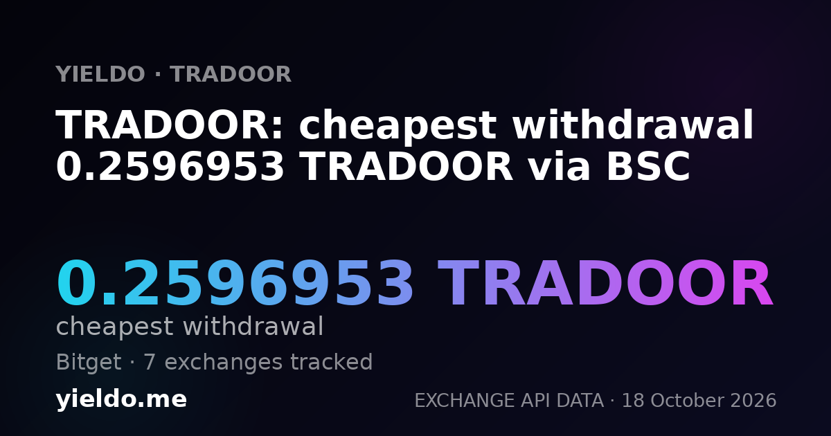 TRADOOR: cheapest withdrawal 0.2596953 TRADOOR via BSC