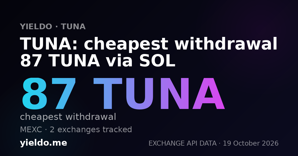 TUNA: cheapest withdrawal 87 TUNA via SOL