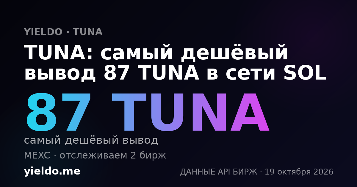 TUNA: самый дешёвый вывод 87 TUNA в сети SOL