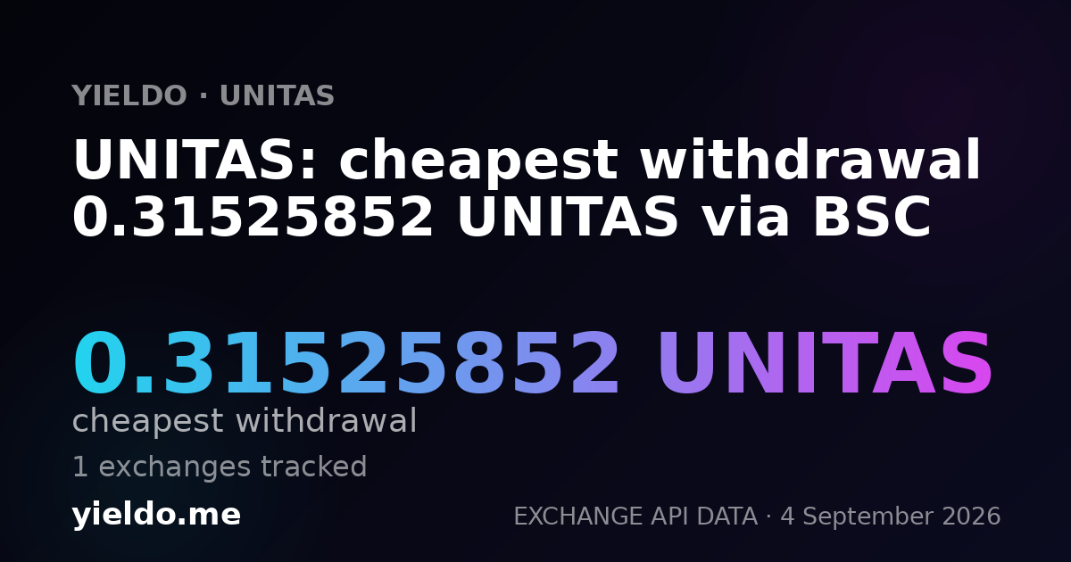 UNITAS: cheapest withdrawal 0.31525852 UNITAS via BSC