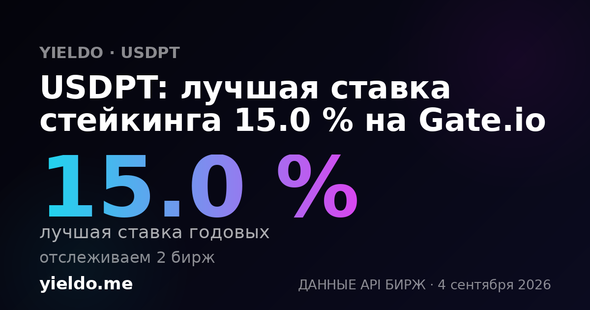 USDPT: лучшая ставка стейкинга 15.0 % на Gate.io
