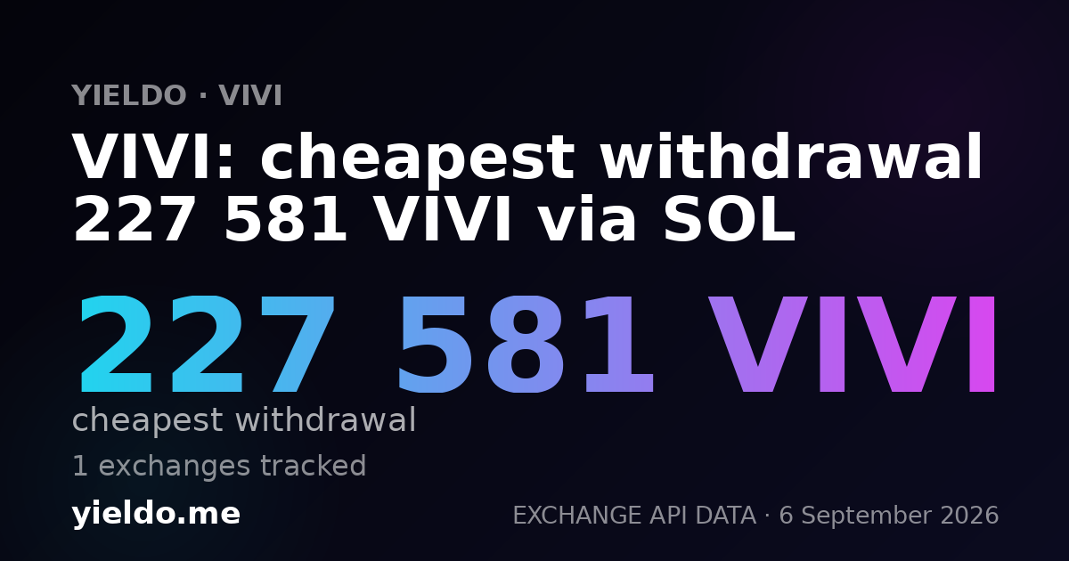 VIVI: cheapest withdrawal 227 581 VIVI via SOL
