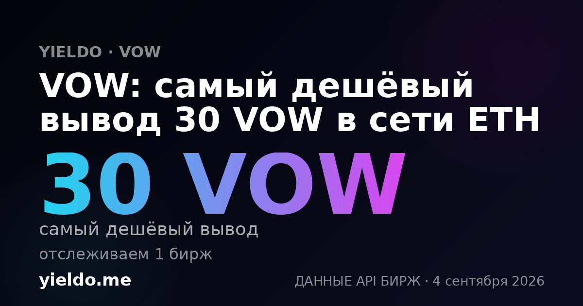 VOW: самый дешёвый вывод 30 VOW в сети ETH