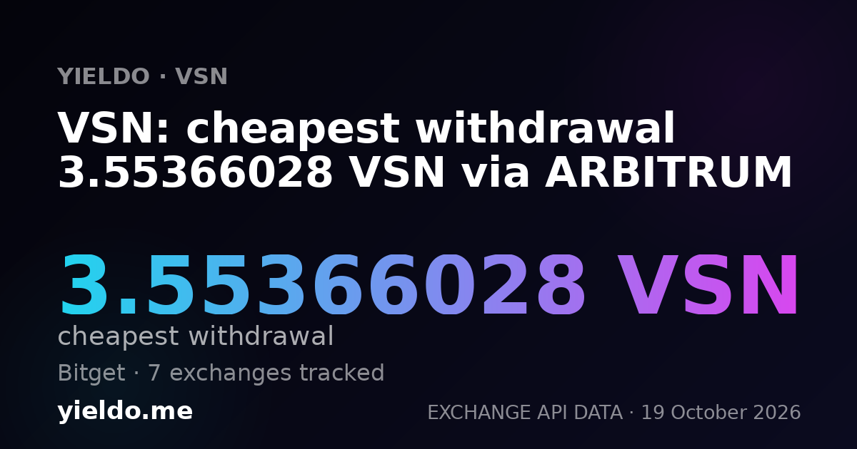 VSN: cheapest withdrawal 3.57995227 VSN via ARBITRUM