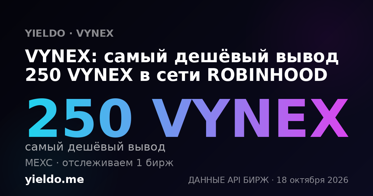 VYNEX: самый дешёвый вывод 250 VYNEX в сети ROBINHOOD