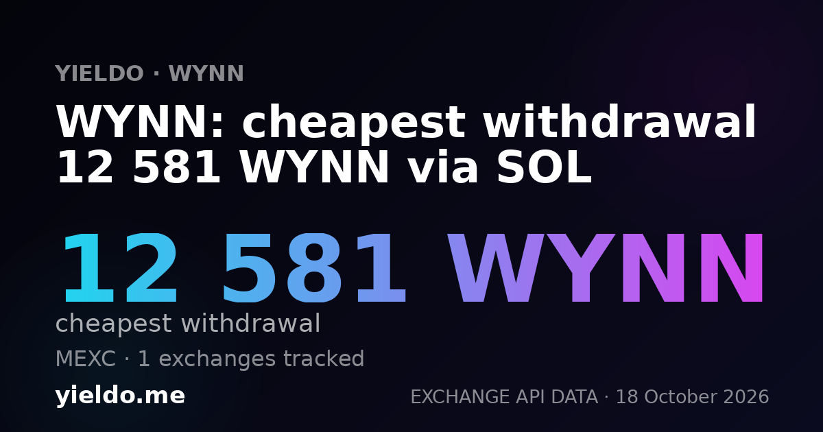 WYNN: cheapest withdrawal 12 581 WYNN via SOL