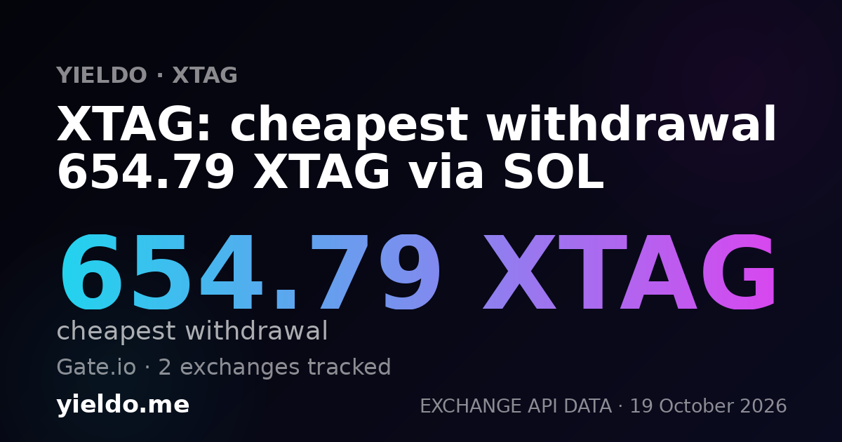 XTAG: cheapest withdrawal 654.79 XTAG via SOL