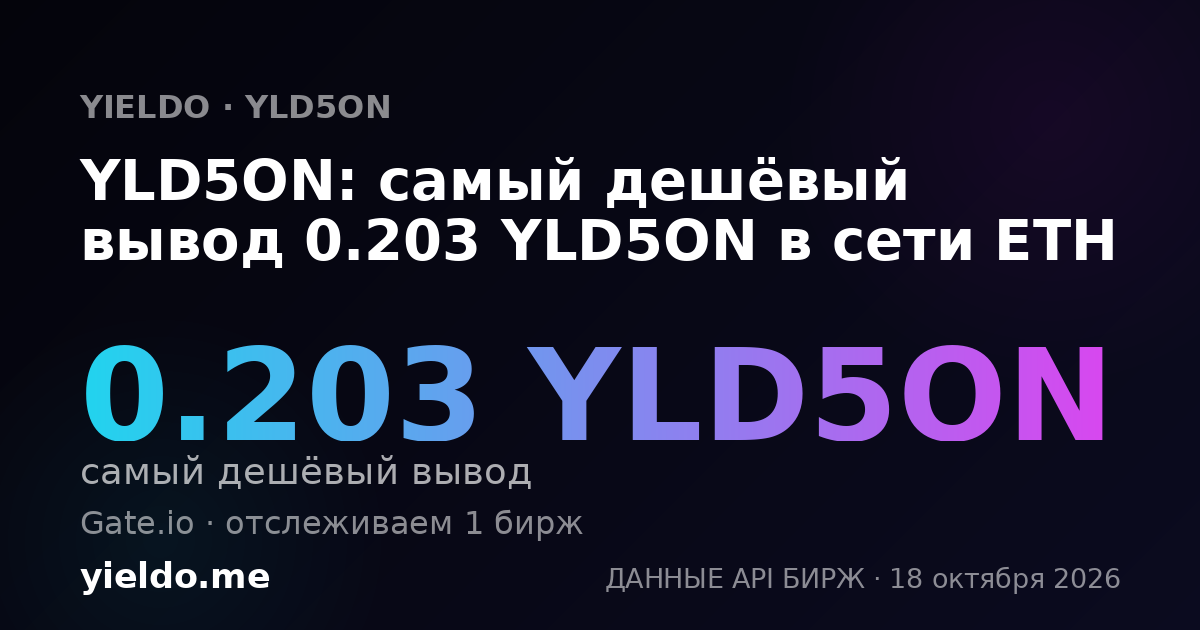 YLD5ON: самый дешёвый вывод 0.203 YLD5ON в сети ETH