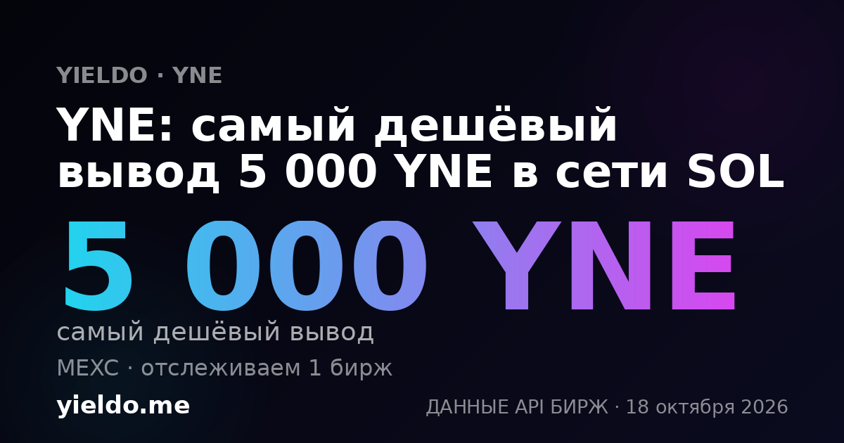 YNE: самый дешёвый вывод 5 000 YNE в сети SOL