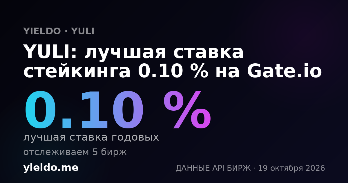 YULI: лучшая ставка стейкинга 0.10 % на Gate.io