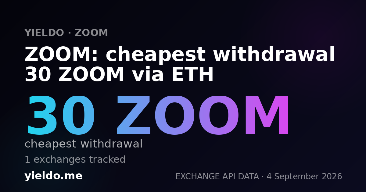 ZOOM: cheapest withdrawal 30 ZOOM via ETH
