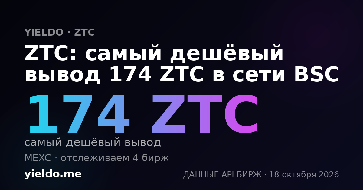 ZTC: самый дешёвый вывод 174 ZTC в сети BSC