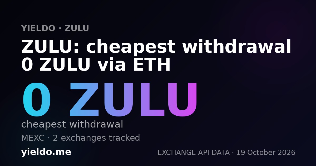 ZULU: cheapest withdrawal 0 ZULU via ETH