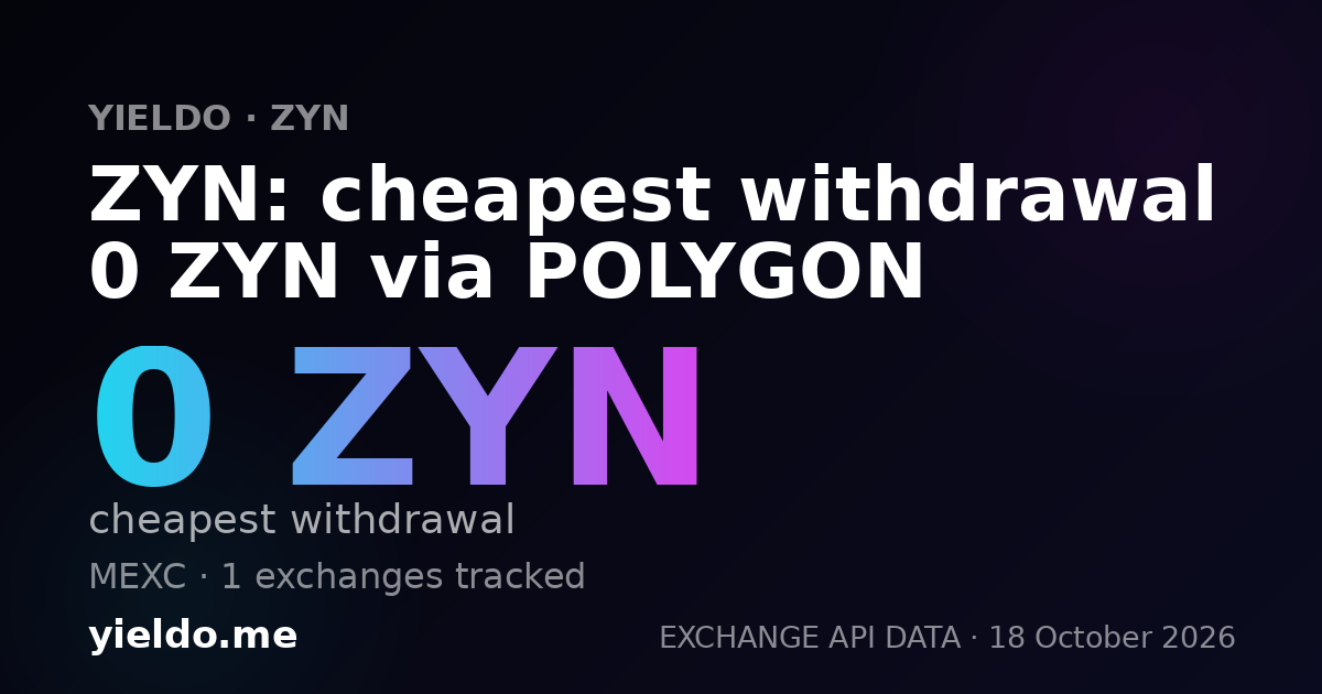 ZYN: cheapest withdrawal 0 ZYN via POLYGON