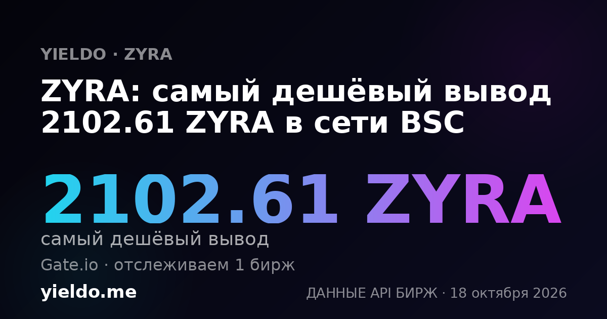 ZYRA: самый дешёвый вывод 1834.19 ZYRA в сети BSC