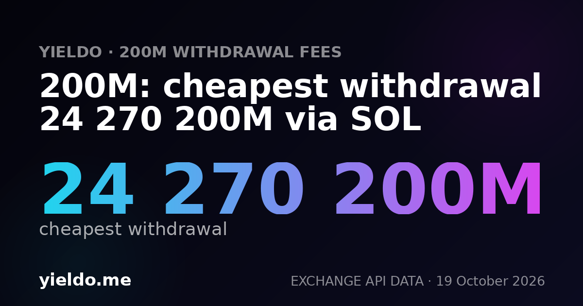 200M: cheapest withdrawal 24 270 200M via SOL