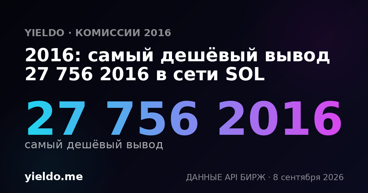 2016: самый дешёвый вывод 27 756 2016 в сети SOL