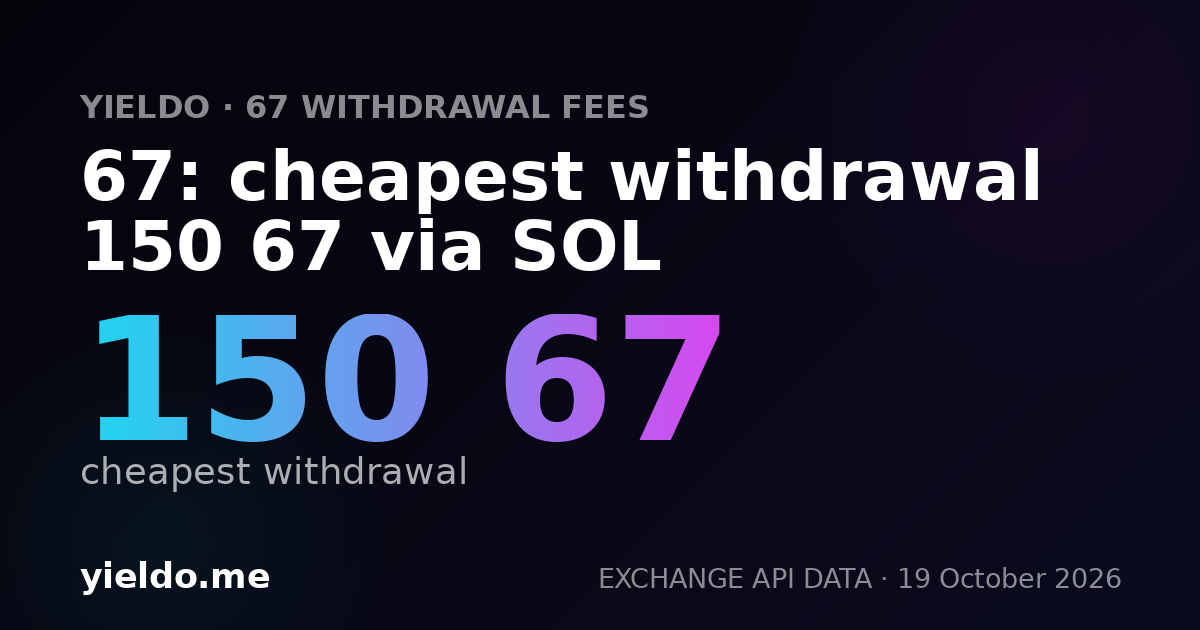 67: cheapest withdrawal 150 67 via SOL