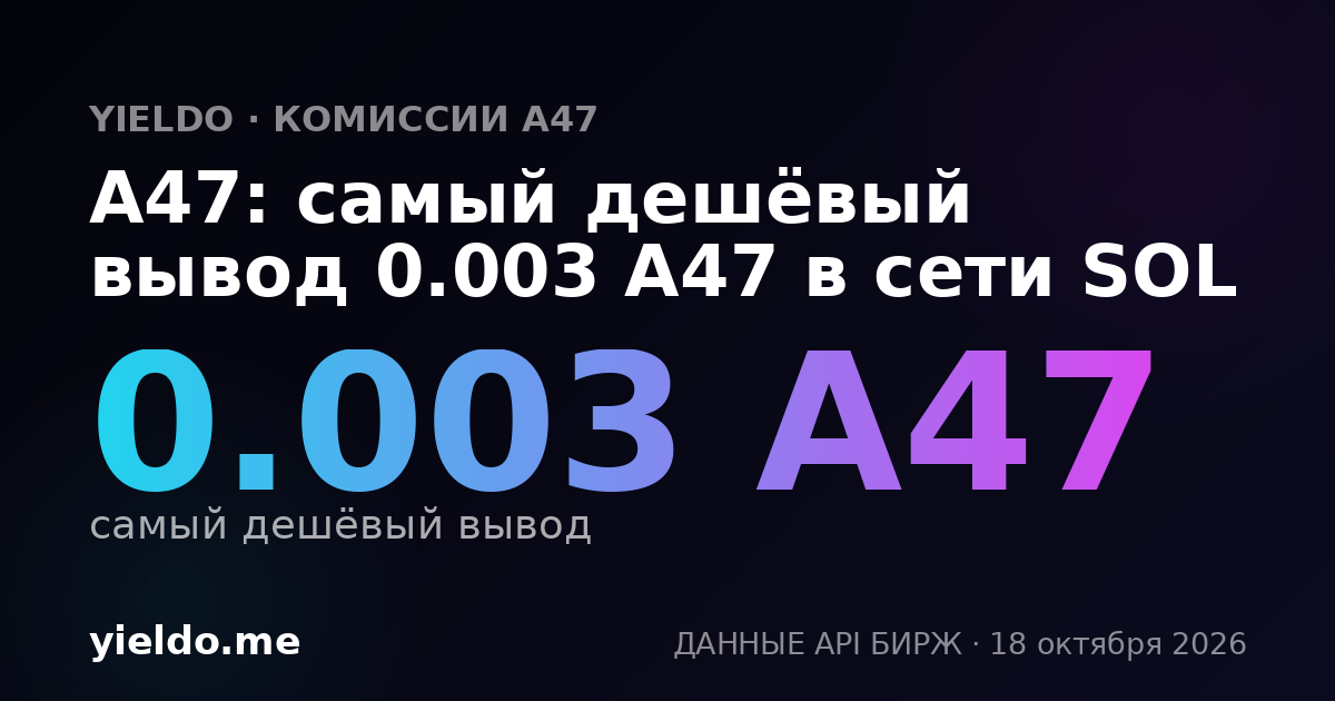 A47: самый дешёвый вывод 0.003 A47 в сети SOL