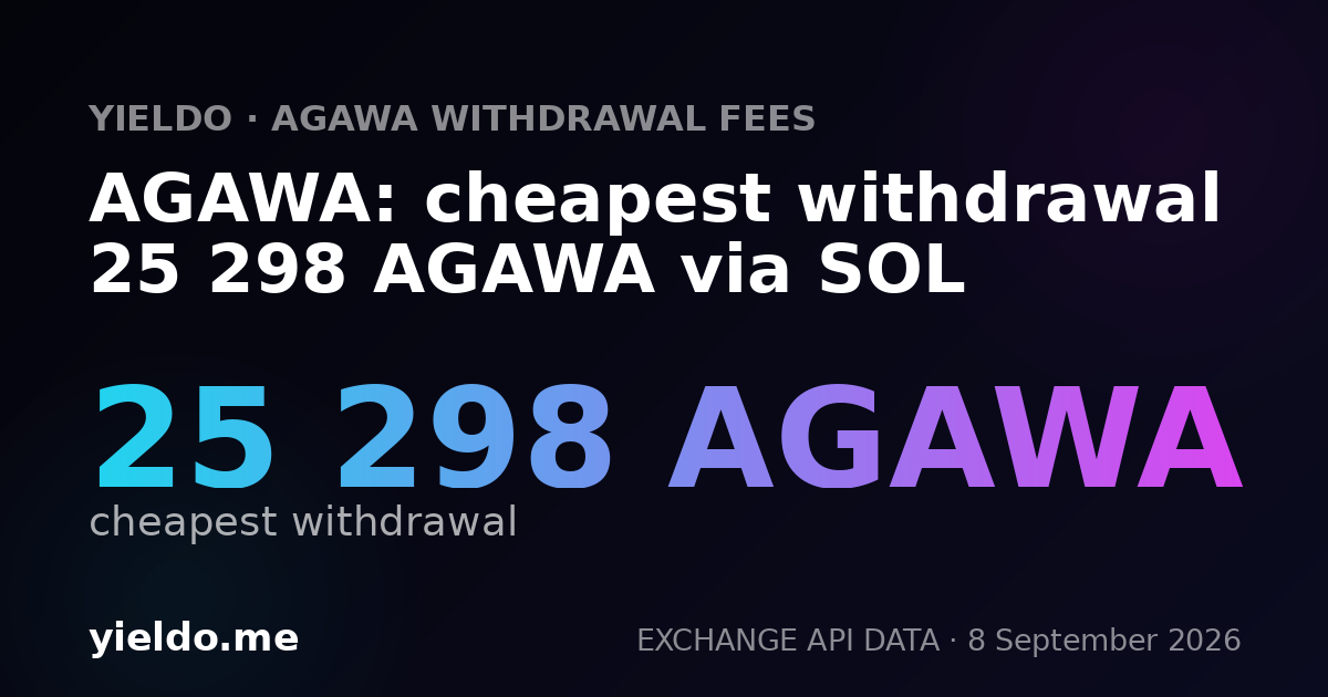 AGAWA: cheapest withdrawal 25 298 AGAWA via SOL
