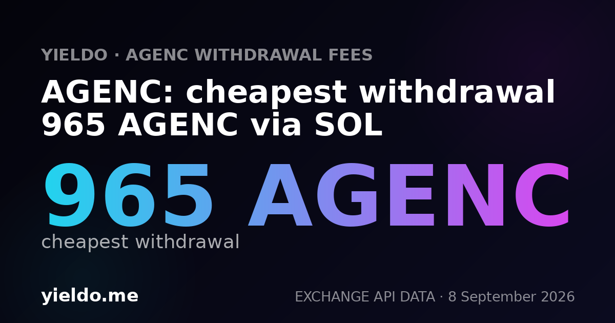 AGENC: cheapest withdrawal 965 AGENC via SOL