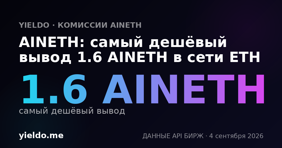 AINETH: самый дешёвый вывод 1.6 AINETH в сети ETH