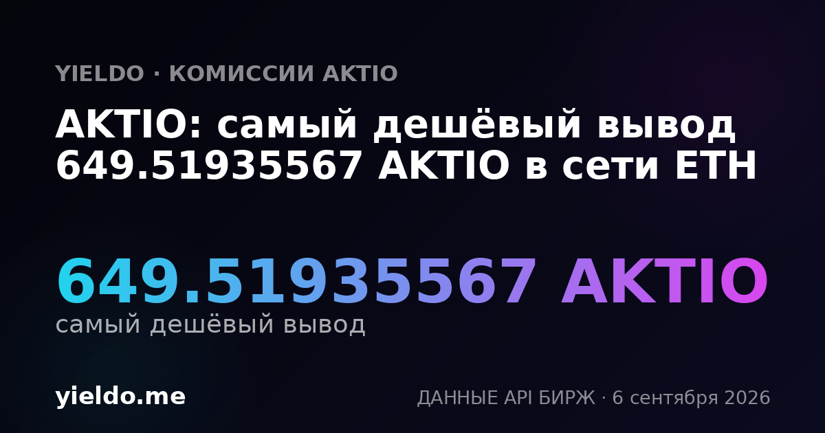 AKTIO: самый дешёвый вывод 649.51935567 AKTIO в сети ETH