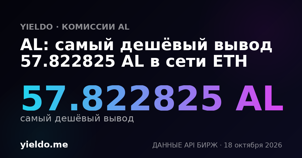 AL: самый дешёвый вывод 57.822825 AL в сети ETH