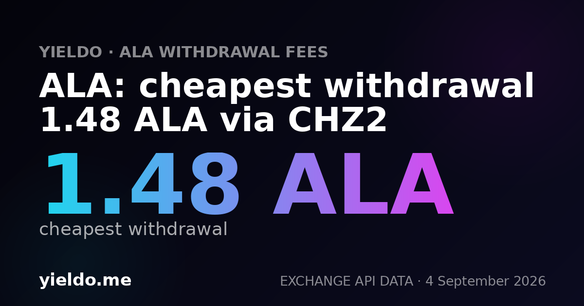 ALA: cheapest withdrawal 1.48 ALA via CHZ2