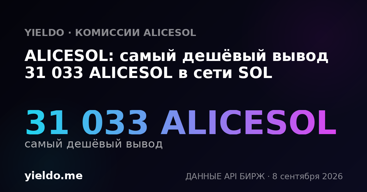 ALICESOL: самый дешёвый вывод 31 033 ALICESOL в сети SOL
