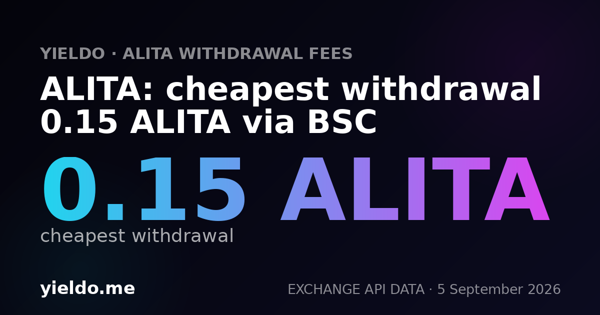 ALITA: cheapest withdrawal 0.15 ALITA via BSC
