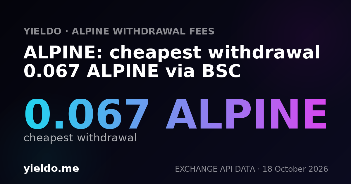 ALPINE: cheapest withdrawal 0.067 ALPINE via BSC