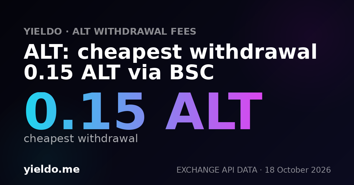 ALT: cheapest withdrawal 0.15 ALT via BSC