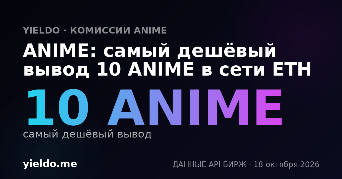 ANIME: самый дешёвый вывод 10 ANIME в сети ETH