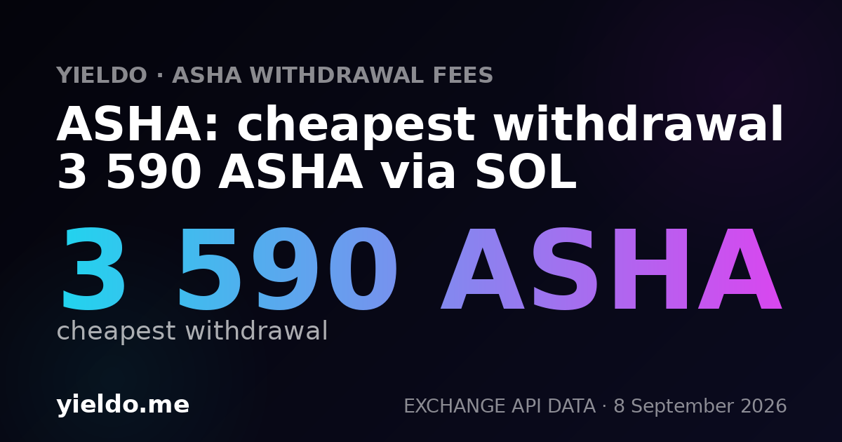 ASHA: cheapest withdrawal 3 590 ASHA via SOL