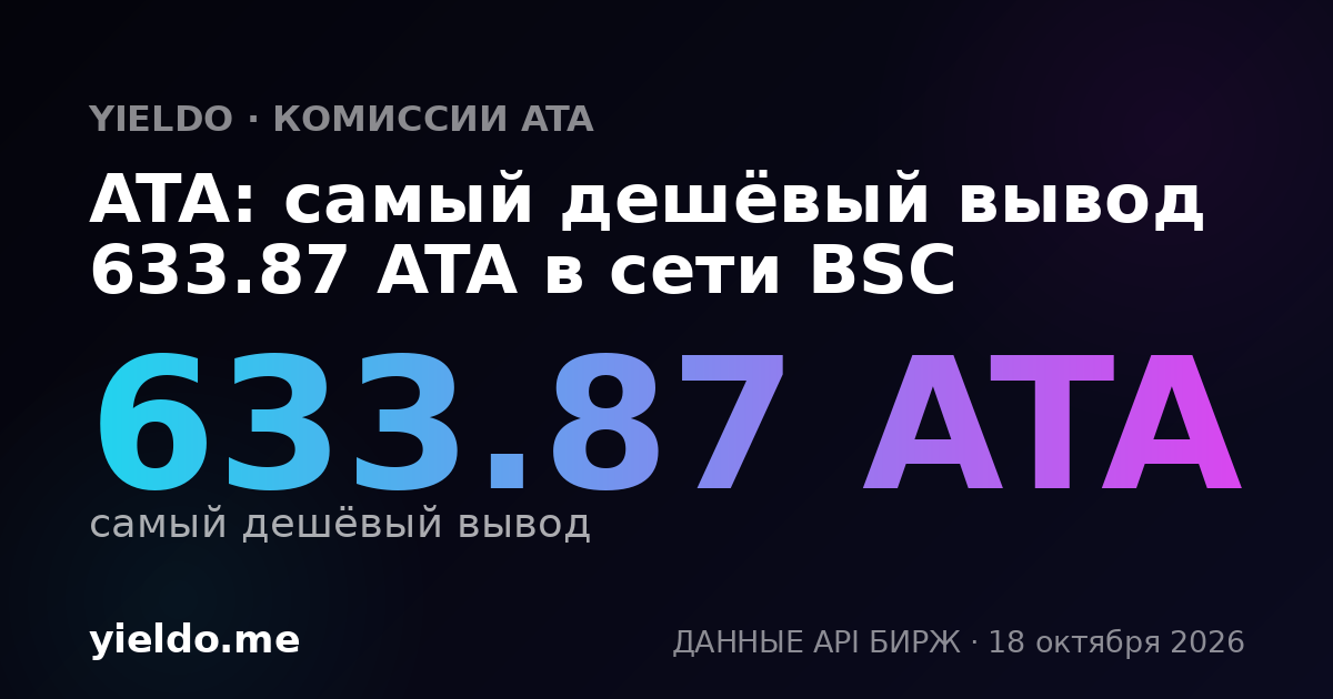 ATA: самый дешёвый вывод 633.87 ATA в сети BSC