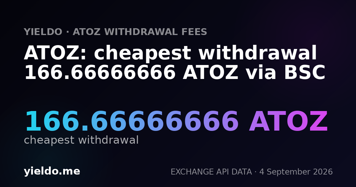 ATOZ: cheapest withdrawal 166.66666666 ATOZ via BSC