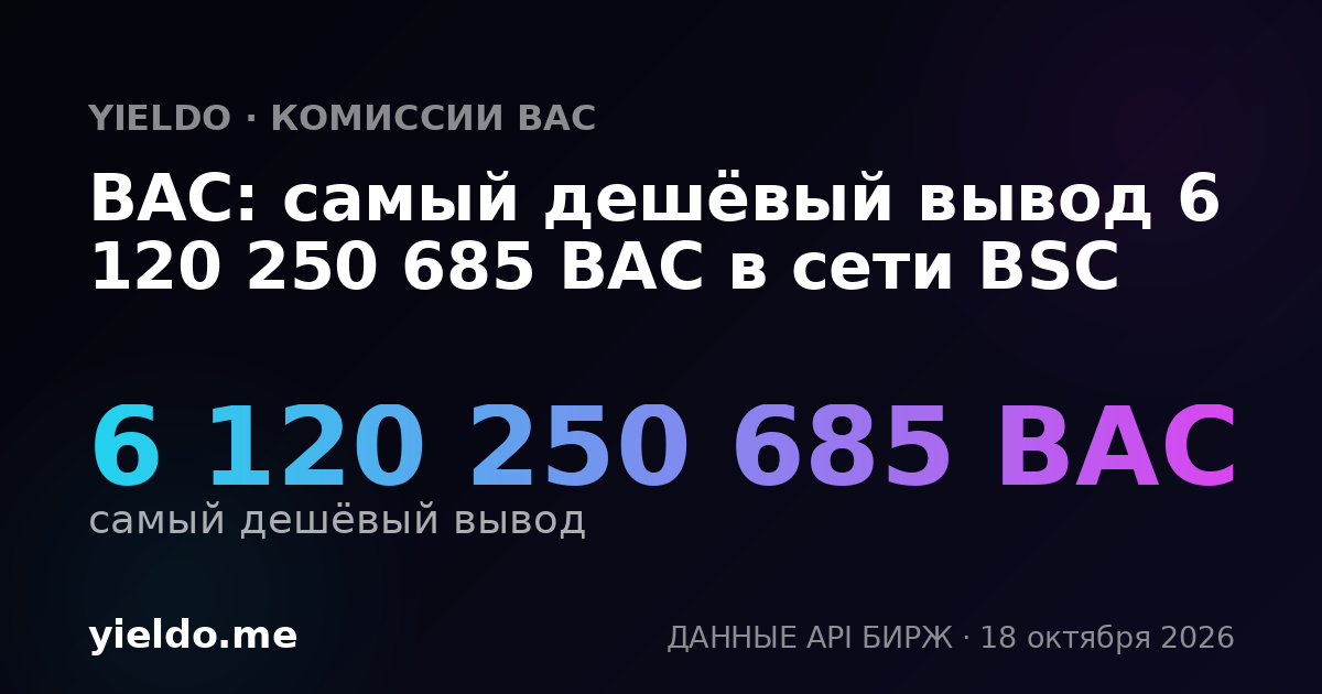 BAC: самый дешёвый вывод 6 120 250 685 BAC в сети BSC