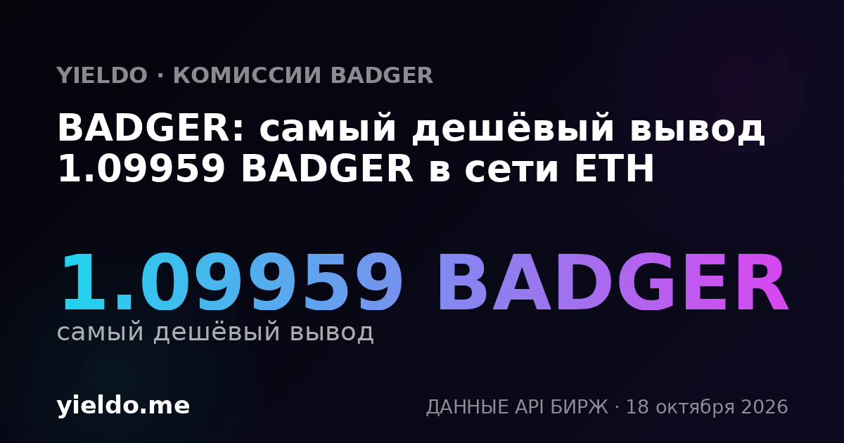 BADGER: самый дешёвый вывод 1.0964 BADGER в сети ETH