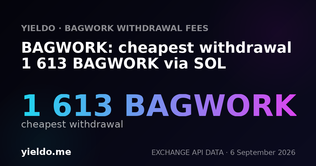 BAGWORK: cheapest withdrawal 1 613 BAGWORK via SOL