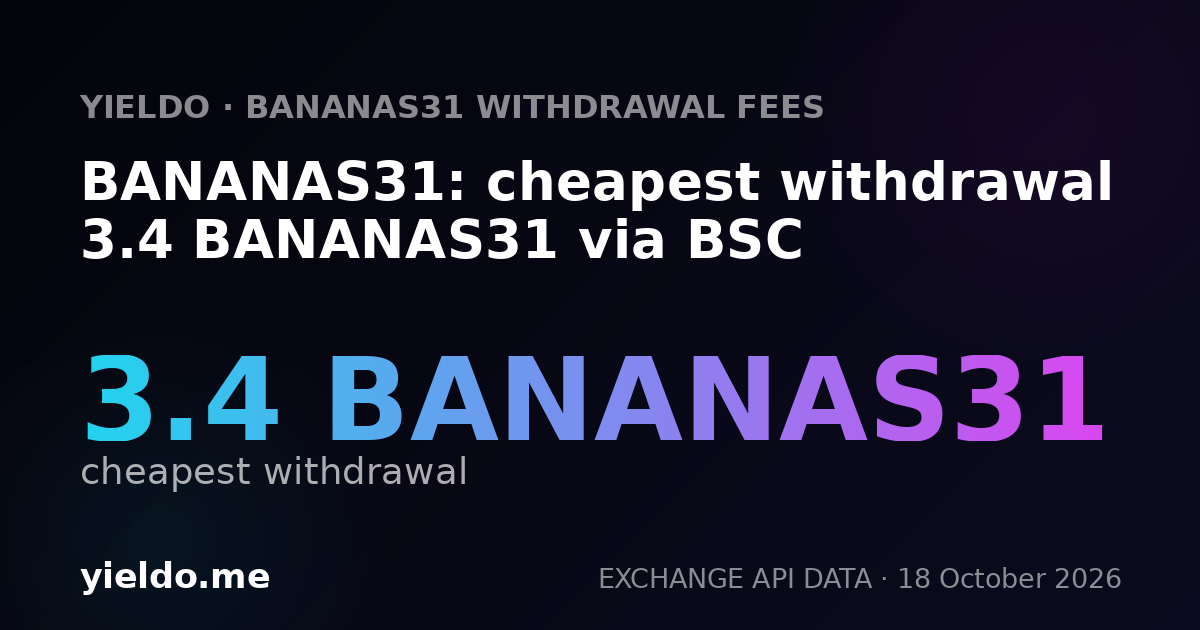 BANANAS31: cheapest withdrawal 3.4 BANANAS31 via BSC