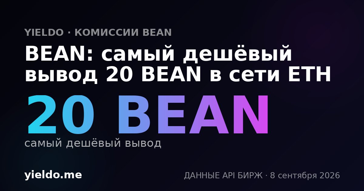 BEAN: самый дешёвый вывод 20 BEAN в сети ETH