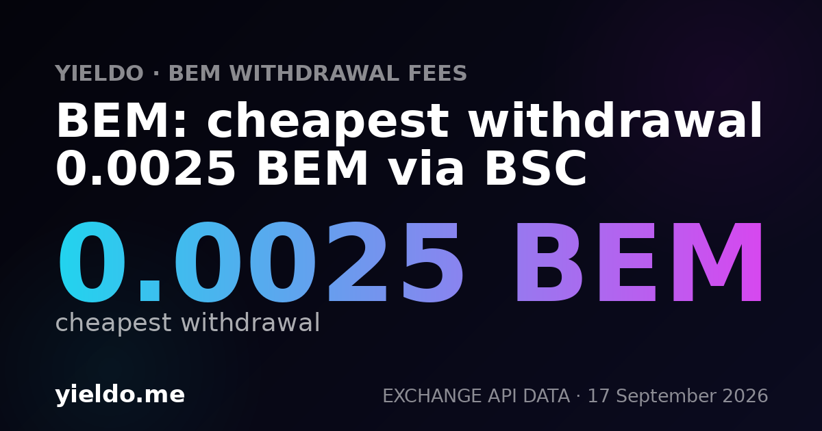 BEM: cheapest withdrawal 0.0025 BEM via BSC