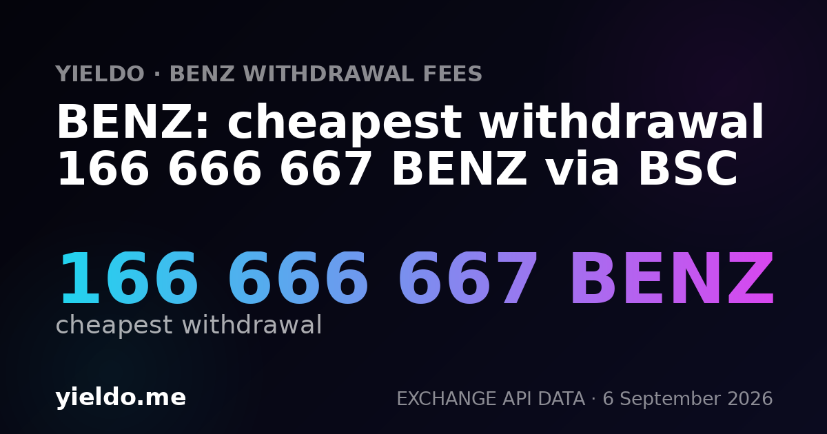 BENZ: cheapest withdrawal 166 666 667 BENZ via BSC